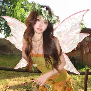 Pink Butterfly Fairy Wings For Adults Cosplay Costume Props Forest Elf Wings Sparkly Mesh Wings For Party Photography Props