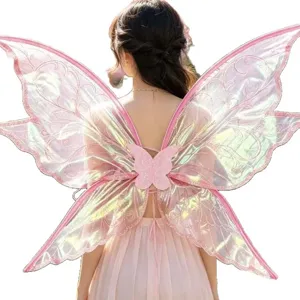 Pink fairy wings costume accessory, butterfly cosplay back wings for women party photography.