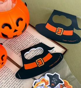 Halloween witch hat paper header cards and gift packaging tags for holiday decoration.