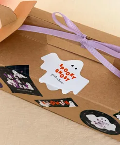 Halloween ghost stickers waterproof vinyl spooky decorative labels for gift box party decor 6pcs