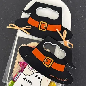 Halloween Witch Hat Paper Header Card For Gift Packaging Decoration Black Orange Cardstock Party Supplies Packaging Handle