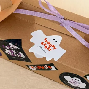 Halloween ghost stickers set, spooky ghost and trick or treat decal for festive party decor.