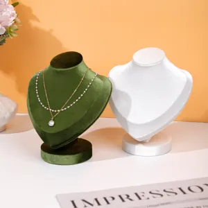 Velvet Portrait Bust Jewelry Necklace Display Stand High End Necklace Holder Showcase Home Jewelry Storage Organizer Green White