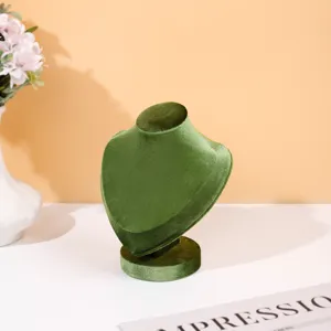 Green velvet necklace display bust, mannequin stand holder for jewelry store showcase home use.