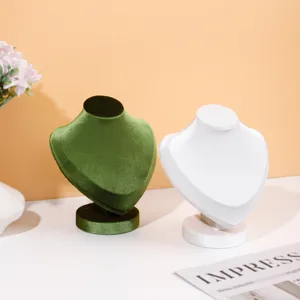 Velvet jewelry display bust necklace stand showcase holder set green and white color prop.