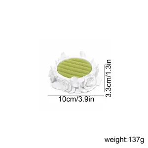 Vassoio Espositore Per Anelli Floreale Bianco Con Inserto In Velluto Verde Porta Gioielli
