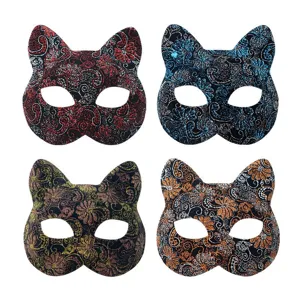 Halloween Cat Face Masquerade Mask Glitter Pattern Half Face Eye Mask For Women Cosplay Party Dress Up Accessories