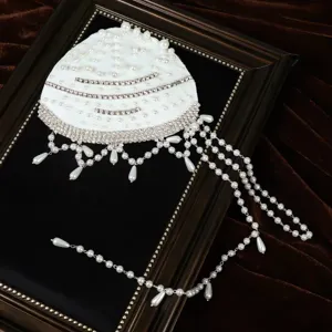 Exquis coiffe de mariée perle pompon blanc, accessoires de cheveux de mariage en strass.
