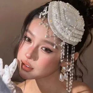 Coiffe de Mariée Style Ethnique Exotique Perles Artificielles Glands Longs Barrette Élégante Coquille Strass Accessoires Cheveux Mariage