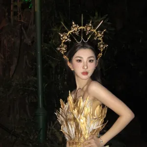 DIY madonna halo headpiece accessory kit, exquisite gold crown hair hoop for women festival party.