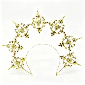 Gold tone metal Madonna halo crown gothic headband spike tiara baroque hair accessory