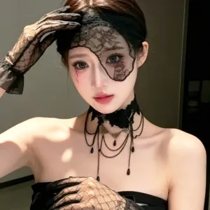 Schwarzer Spitzen-Gesichtsschleier Haarreif Halloween Kopfschmuck Party Cosplay Y2K Requisite