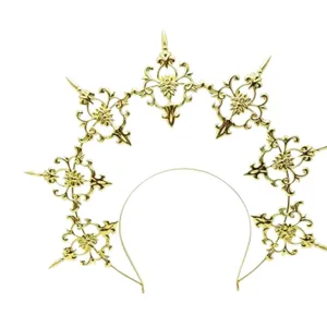 Gold Halo Crown Baroque Spiked Headband Goddess Tiara Headpiece Gothic Hair Accessories