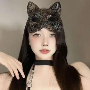 Halloween cat mask cosplay half face mask party dress up props decorative eye mask for women