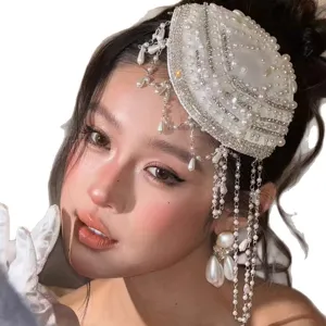 Exquise coiffure de mariée perle cristal franges fait main pour robe de mariée style.