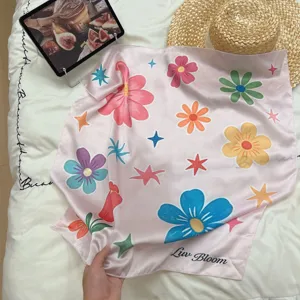 Lente zomer kleurrijke bloemenzijde vierkante sjaal, Koreaanse stijl schattige dopamine haaraccessoires.