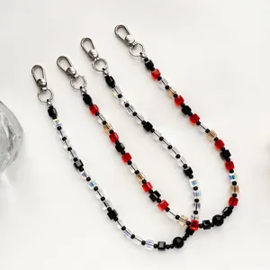 Chaîne de Téléphone à Perles de Cristal Synthétique Minimaliste Avec Double Fermoir Mousqueton en Métal Pendentif de Sac Porte-clés pour Femme Bijoux Cadeau
