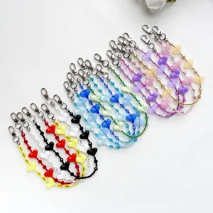 Minimalistische Acryl-Herz-Perlen-Handykette Süßer Synthetischer Kristall-Doppelverschluss-Taschenanhänger Vielseitiger Schlüsselanhänger-Schmuck