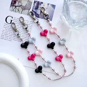 Cadena para Teléfono con Cuentas de Corazón Original Llavero de Bolso con Doble Cierre de Langosta Cuentas de Cristal Sintético