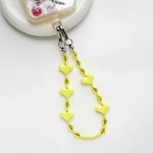 Gelbe Herz Perlen Handy Kette Kristall süsser Mobile Strap ästhetisches Taschen Accessoire