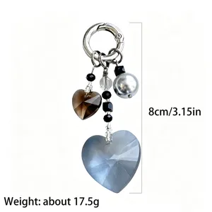 Breloque de sac élégant cœur et perle porte-clés pendentif pour téléphone et sac à main.