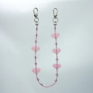 Rosa Kristall Herz Perlen Handy Anhänger Tasche Deko Kette Detail Ansicht Accessoire.