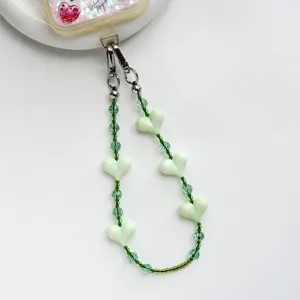 Grüner Herz Kristall Perlen Handyketten süßer Handystrap ästhetisches Lanyard Zubehör