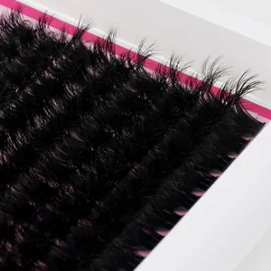 Detailaufnahme von gemischten Büschelwimpern im Tray, natuerlicher Schwung fuer DIY-Nutz.
