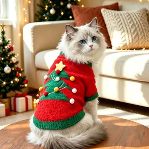 Cómodo suéter navideño para gatos en invierno, prenda roja festiva para mascotas.