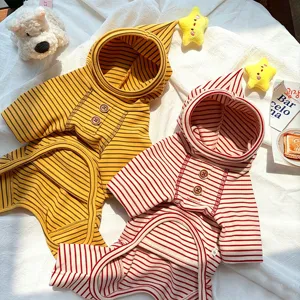 Cute striped pet hoodie with star decor, cozy cotton clothes for small dogs and cats indoors.