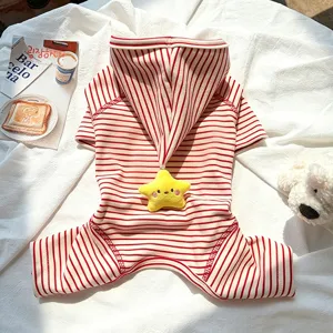 Red white striped pet hoodie with cute star plush toy, ideal for cats and small dogs daily wear.