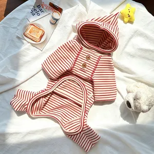 Cute striped pet dog cat hoodie jumpsuit warm apparel for small and medium dogs home wear