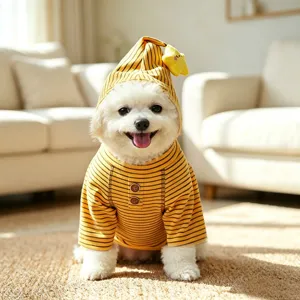 Cute pet striped hoodie with star detail for small dogs and cats cozy home wear detail shot.