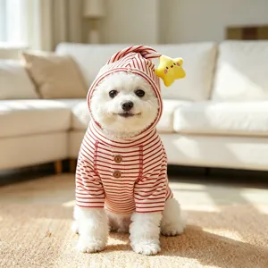 Cute striped dog hoodie with star plush accessory, comfortable pet clothing for small dogs.