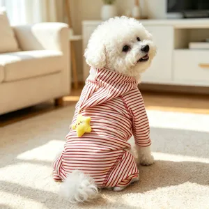 Close-up detail of the cute striped pet hoodie with cute star pendant for small dogs and cats.