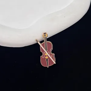 Vintage Violin Musical Instrument Brooch Pin Zinc Alloy Enamel Badge Art Corsage Clothes Bag Jewelry Accessory For Women Men Gift