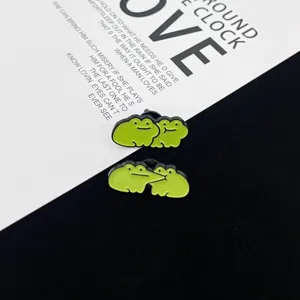 Cute Green Frog Enamel Brooch Pin For Couple Cartoon Animal Lapel Pin Alloy Enamel Jewelry Accessory For Backpack Clothes Gift