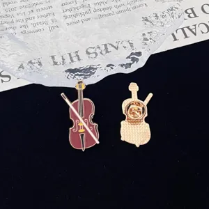 Exquisite violin enamel brooch pin set, fashionable music instrument badge for clothes and bags.