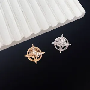 Metallic compass star brooch lapel pin set, elegant suit accessory and shirt collar badge.