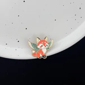 Cute winged fox enamel pin brooch, trendy metal badge for clothes, bags, and creative gifts.