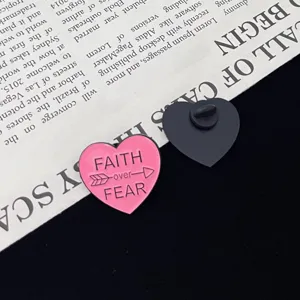Heart shaped motivational quote metal brooch enamel lapel pin badge clothing accessory.