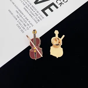 Vintage violin enamel brooch pin, artistic music instrument badge for clothing and bags decor.
