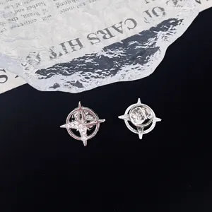 Silver six-pointed star brooch lapel pin with crystal rhinestones for men suits and shirts.