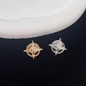 Exquisite metal star compass brooch set, elegant rhinestone lapel pin for men suits.