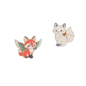 Cute Enamel Fox Brooch Set Cartoon Animal Lapel Pins Trendy Clothing Backpack Badges Gift