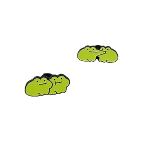 Cute green frog enamel pin set, cartoon couple brooch for clothing accessories decoration.
