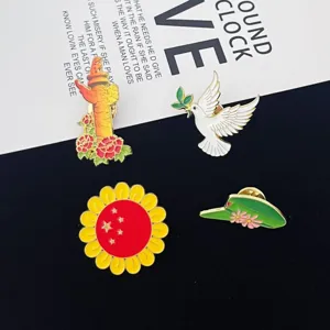 Zinc Alloy Patriotic Brooch Pin Red Flag Five-Point Star Sunflower Peony Peace Dove Commemorative Badge For Clothing Students Gift Jewelry