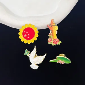 Patriotic enamel pin badge set featuring sunflower, peace dove and national flag design.