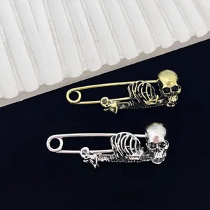 Vintage Punk Schedel Veiligheidsspeld Broche Zinklegering Verguld Gotisch Donker Skelet Speld Voor Halloween Kleding Taille Fixatie Accessoires