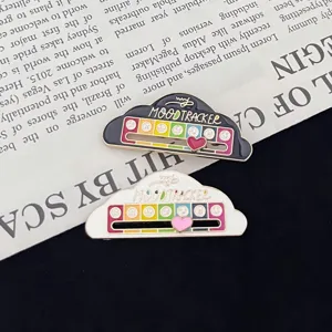 Cute mood tracker cloud metal brooch pin, creative sliding heart badge for clothes and bags.